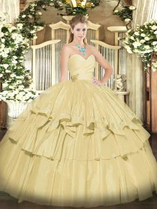 Champagne Ball Gowns Taffeta Sweetheart Sleeveless Beading and Ruffled Layers Floor Length Lace Up Ball Gown Prom Dress