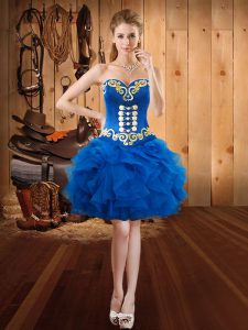Customized Organza Sleeveless Mini Length Prom Party Dress and Embroidery and Ruffles