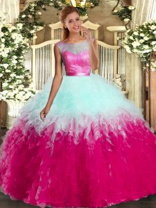 Extravagant Multi-color Quinceanera Dresses Military Ball and Sweet 16 and Quinceanera with Ruffles Scoop Sleeveless Backless