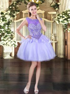 Nice Lavender Lace Up Scoop Beading Dress for Prom Organza Sleeveless