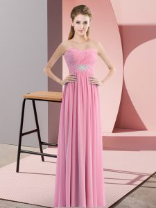 On Sale Rose Pink Sleeveless Floor Length Beading Zipper Homecoming Dress