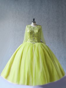 Long Sleeves Lace Up Floor Length Beading Sweet 16 Dresses