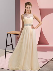 Simple Champagne Backless Evening Party Dresses Beading Sleeveless Floor Length
