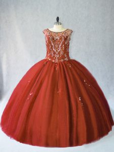 Beading Quinceanera Dresses Rust Red Lace Up Sleeveless Floor Length