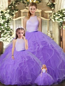 Free and Easy High-neck Sleeveless Tulle Quinceanera Dress Ruffles Backless