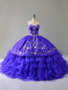 Blue Lace Up Sweetheart Embroidery and Ruffled Layers Quinceanera Gowns Organza Sleeveless