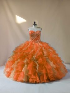 Ideal Beading and Ruffles Sweet 16 Dresses Multi-color Lace Up Sleeveless Floor Length