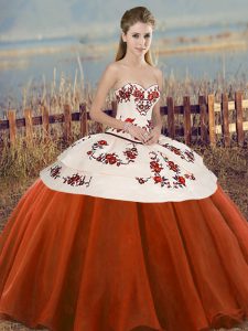 Embroidery and Bowknot Quinceanera Dresses Rust Red Lace Up Sleeveless Floor Length