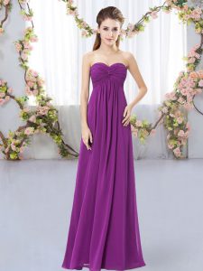 Purple Empire Sweetheart Sleeveless Chiffon Floor Length Zipper Ruching Quinceanera Court of Honor Dress