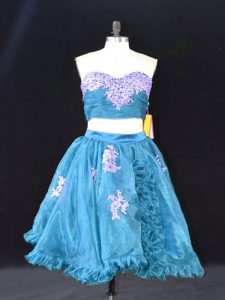 Baby Blue Two Pieces Appliques and Ruffles Dress for Prom Zipper Organza Sleeveless Mini Length