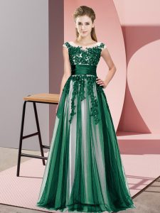 Floor Length Dark Green Quinceanera Court Dresses Scoop Sleeveless Zipper