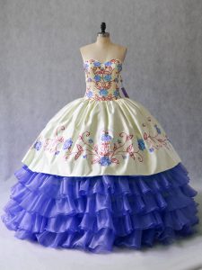 Blue Lace Up Sweetheart Beading and Embroidery 15 Quinceanera Dress Satin and Organza Sleeveless