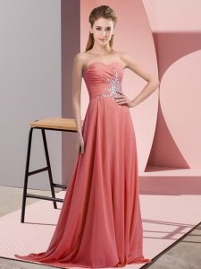 Floor Length Watermelon Red Homecoming Dress Sweetheart Sleeveless Lace Up