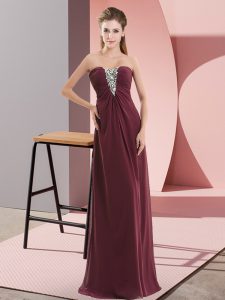 Empire Formal Evening Gowns Burgundy Sweetheart Chiffon Sleeveless Floor Length Zipper
