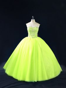 Yellow Green 15th Birthday Dress Sweet 16 and Quinceanera with Beading Sweetheart Sleeveless Lace Up