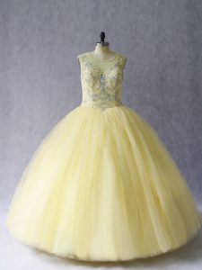 Light Yellow Sweet 16 Quinceanera Dress Sweet 16 and Quinceanera with Beading Scoop Sleeveless Lace Up