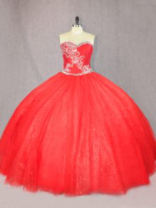 Sumptuous Red Sleeveless Beading Floor Length Ball Gown Prom Dress