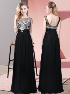 Attractive Floor Length Black Homecoming Dress Scoop Sleeveless Backless