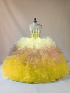 Top Selling Organza Sweetheart Sleeveless Lace Up Beading and Ruffles Sweet 16 Quinceanera Dress in Multi-color