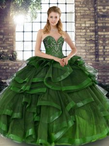 Edgy Green Sleeveless Tulle Lace Up Quinceanera Gowns for Military Ball and Sweet 16 and Quinceanera