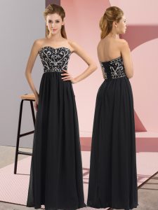 Cute Black Sleeveless Floor Length Beading Lace Up Homecoming Dress