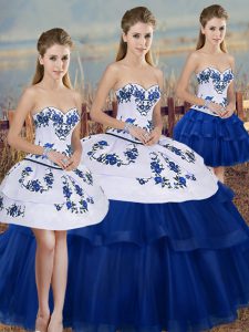 Custom Fit Sweetheart Sleeveless Lace Up Vestidos de Quinceanera Royal Blue Tulle