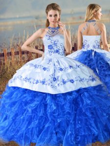 Royal Blue Sleeveless Court Train Embroidery and Ruffles Vestidos de Quinceanera