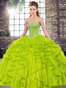 Custom Designed Olive Green Sleeveless Tulle Lace Up 15 Quinceanera Dress for Military Ball and Sweet 16 and Quinceanera