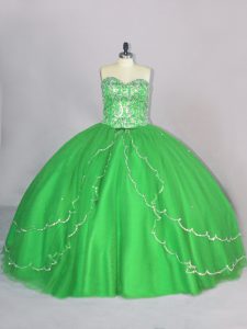 Free and Easy Ball Gowns Sweetheart Sleeveless Tulle Brush Train Lace Up Beading Sweet 16 Quinceanera Dress
