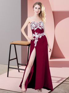 Shining Fuchsia Column/Sheath Lace and Appliques Prom Party Dress Zipper Chiffon Sleeveless Floor Length