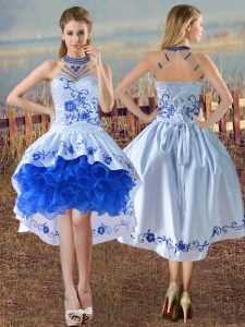 Deluxe Sleeveless Embroidery and Ruffles Lace Up Prom Dress