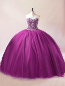 Romantic Purple Lace Up Quinceanera Gown Beading Sleeveless Floor Length