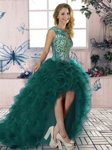 On Sale Organza Sleeveless High Low Evening Party Dresses and Embroidery and Ruffles