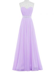 Lavender Empire Scoop Sleeveless Chiffon Floor Length Backless Beading Evening Gowns
