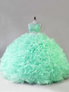 Colorful Sleeveless Beading and Ruffles Zipper Sweet 16 Dress with Apple Green