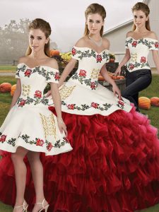 New Style Floor Length Three Pieces Sleeveless Wine Red Quinceanera Gowns Lace Up