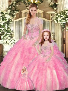 Exceptional Floor Length Ball Gowns Sleeveless Baby Pink Quinceanera Gown Lace Up