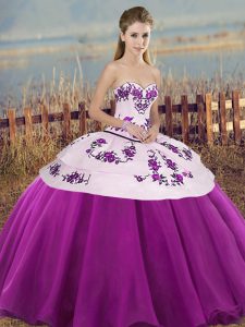 Super Sweetheart Sleeveless Lace Up 15 Quinceanera Dress White And Purple Tulle