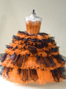 Orange Sweetheart Lace Up Beading 15th Birthday Dress Sleeveless