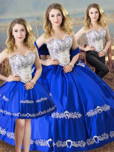 Royal Blue Sleeveless Floor Length Beading and Embroidery Lace Up Ball Gown Prom Dress