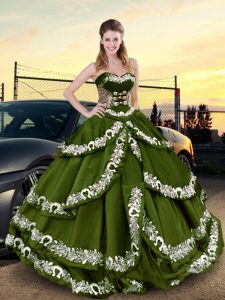 Super Olive Green Sleeveless Taffeta Lace Up 15th Birthday Dress for Sweet 16 and Quinceanera
