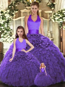 Sweet Halter Top Sleeveless Lace Up 15 Quinceanera Dress Purple Tulle