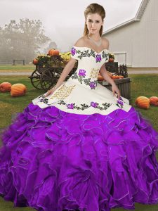 Floor Length Ball Gowns Sleeveless White And Purple 15th Birthday Dress Lace Up