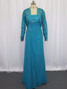Latest Floor Length Column/Sheath Sleeveless Blue Evening Dress Zipper