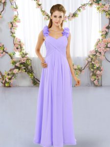 Fashion Floor Length Lavender Dama Dress for Quinceanera Straps Sleeveless Lace Up
