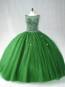 Adorable Dark Green Sleeveless Brush Train Beading 15 Quinceanera Dress