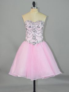 Mini Length Lace Up Prom Dresses Pink for Prom and Party with Beading