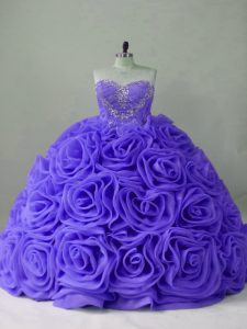 Lavender Sweetheart Lace Up Beading Quinceanera Gowns Brush Train Sleeveless