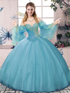 Modest Long Sleeves Beading and Ruching Lace Up Quince Ball Gowns