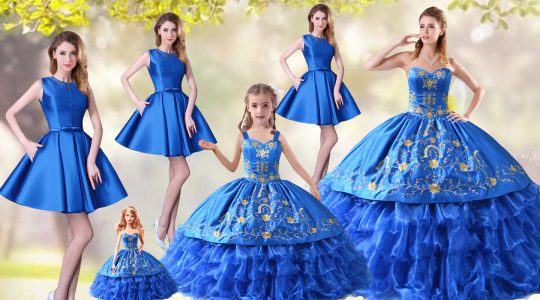 Edgy Blue Quinceanera Dresses Sweet 16 and Quinceanera with Embroidery and Ruffled Layers Sweetheart Sleeveless Lace Up